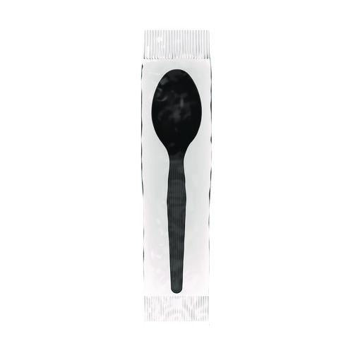 Image of Dixie® TM53C1 Mediumweight Polystyrene Wrapped Cutlery, Spoon, Plastic, Black, 1,000/Carton