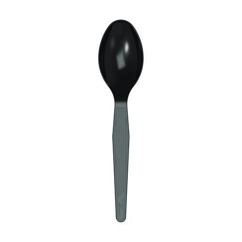 Image of Dixie® TM53C1 Mediumweight Polystyrene Wrapped Cutlery, Spoon, Plastic, Black, 1,000/Carton