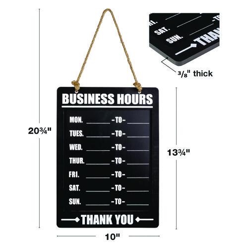 Image of Excello Global Products® EGP-HD-0311A-S Business Hours Indoor/Outdoor Hanging Chalkboard, 10 x 0.38 x 20.75, Black/White