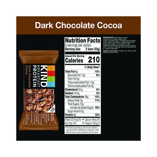 Image of KIND PHW41936 Breakfast Protein Bars, Dark Chocolate Cocoa, 1.76 oz Two-Bar Packs, 6/Box