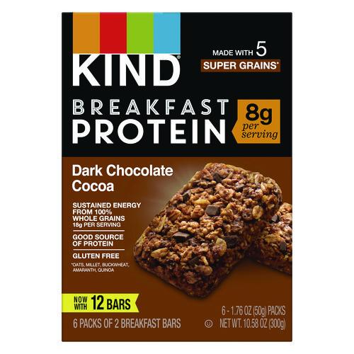 Image of KIND PHW41936 Breakfast Protein Bars, Dark Chocolate Cocoa, 1.76 oz Two-Bar Packs, 6/Box