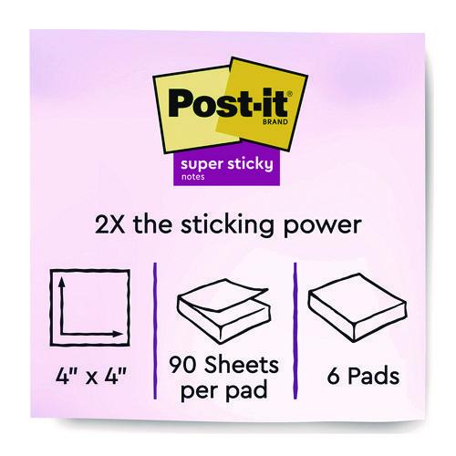 Image of Post-it® Notes Super Sticky 675-6SSJOY Note Pads in Summer Joy Color Collection Colors, 4" x 4", Note Ruled, 90 Sheets/Pad, 6 Pads/Pack