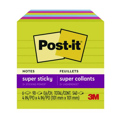 Image of Post-it® Notes Super Sticky 675-6SSJOY Note Pads in Summer Joy Color Collection Colors, 4" x 4", Note Ruled, 90 Sheets/Pad, 6 Pads/Pack