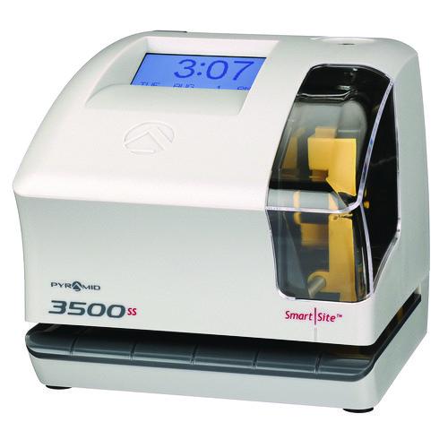Image of Pyramid Technologies 3500SS 3500 Smart Site Punch Card Time Clock System, DC Powered Operation, Light Gray