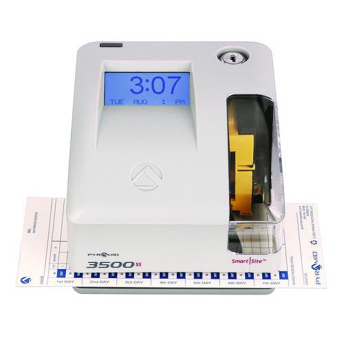 Image of Pyramid Technologies 3500SS 3500 Smart Site Punch Card Time Clock System, DC Powered Operation, Light Gray