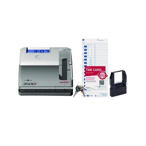 Image of Pyramid Technologies 3500SS 3500 Smart Site Punch Card Time Clock System, DC Powered Operation, Light Gray