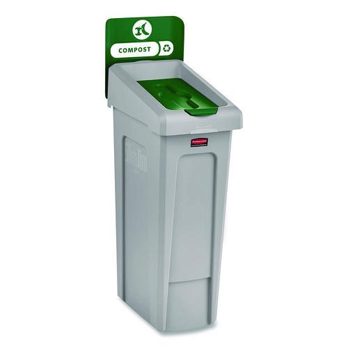 Image of Rubbermaid® Commercial 2185051 Slim Jim Recycling Station Kit, 1-Stream Compost, 23 gal, Plastic, Green/Gray