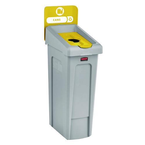 Image of Rubbermaid® Commercial 2185052 Slim Jim Recycling Station Kit, 1-Stream Bottles and Cans, 23 gal, Plastic, Yellow/Gray