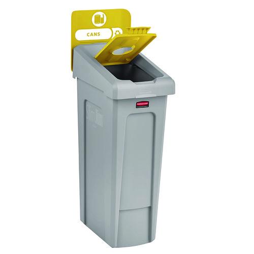 Image of Rubbermaid® Commercial 2185052 Slim Jim Recycling Station Kit, 1-Stream Bottles and Cans, 23 gal, Plastic, Yellow/Gray