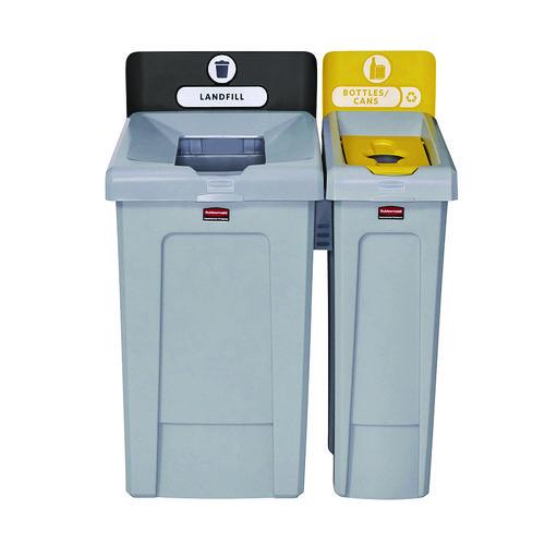 Image of Rubbermaid® Commercial 2185052 Slim Jim Recycling Station Kit, 1-Stream Bottles and Cans, 23 gal, Plastic, Yellow/Gray