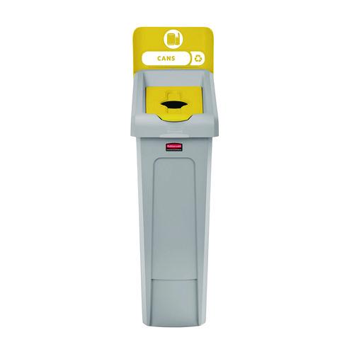 Image of Rubbermaid® Commercial 2185052 Slim Jim Recycling Station Kit, 1-Stream Bottles and Cans, 23 gal, Plastic, Yellow/Gray