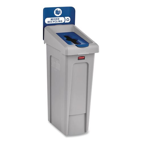 Image of Rubbermaid® Commercial 2185055 Slim Jim Recycling Station Kit, 1-Stream Mixed Recycling, 23 gal, Plastic, Gray/Blue