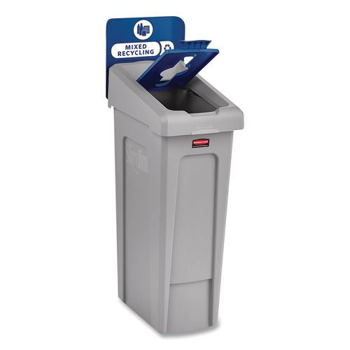 Image of Rubbermaid® Commercial 2185055 Slim Jim Recycling Station Kit, 1-Stream Mixed Recycling, 23 gal, Plastic, Gray/Blue
