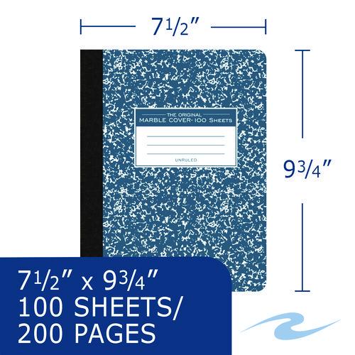 Image of Roaring Spring® 77261 Hardcover Marble Composition Book, Unruled, Blue Marble Cover, (100) 9.75 x 7.5 Sheets