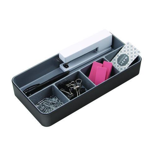 Image of Advantus 37682 Fusion Five-Compartment Plastic Accessory Holder, Plastic, 12.25 x 6 x 2, Black/Gray