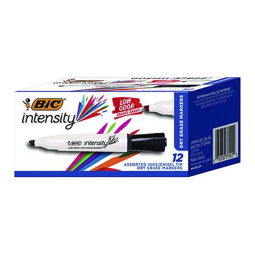 Image of BIC® GDEM11MA-AST Intensity Low Odor Chisel Tip Dry Erase Marker, Broad Chisel Tip, Assorted Colors, Dozen