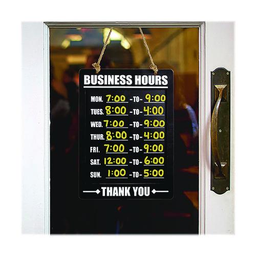 Image of Excello Global Products® EGP-HD-0311A-S Business Hours Indoor/Outdoor Hanging Chalkboard, 10 x 0.38 x 20.75, Black/White