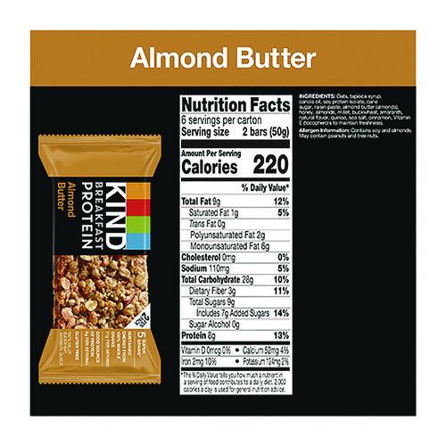Image of KIND PHW41935 Breakfast Protein Bars, Almond Butter, 1.76 oz Two-Bar Packs, 6/Box
