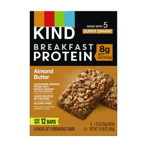 Image of KIND PHW41935 Breakfast Protein Bars, Almond Butter, 1.76 oz Two-Bar Packs, 6/Box