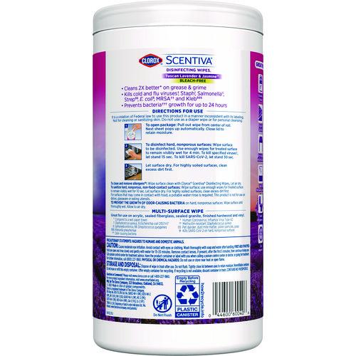 Image of Clorox® 60040 Scentiva Bleach Free Cleaning Wipes, 7.75 x 7, Tuscan Lavender and Jasmine, 75/Canister