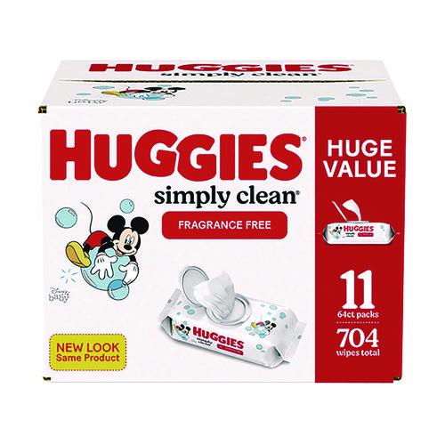 Image of Huggies® 53611 Simply Clean Fragrance Free Baby Wipes, 64/Pack, 11 Packs/Carton