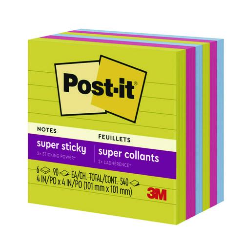 Image of Post-it® Notes Super Sticky 675-6SSJOY Note Pads in Summer Joy Color Collection Colors, 4" x 4", Note Ruled, 90 Sheets/Pad, 6 Pads/Pack