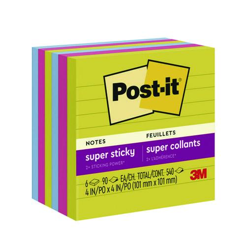 Image of Post-it® Notes Super Sticky 675-6SSJOY Note Pads in Summer Joy Color Collection Colors, 4" x 4", Note Ruled, 90 Sheets/Pad, 6 Pads/Pack