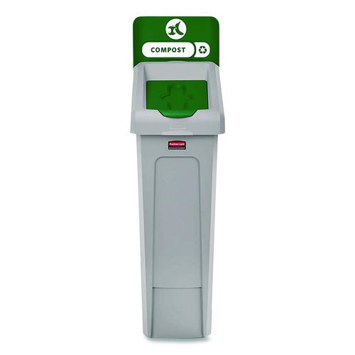 Image of Rubbermaid® Commercial 2185051 Slim Jim Recycling Station Kit, 1-Stream Compost, 23 gal, Plastic, Green/Gray