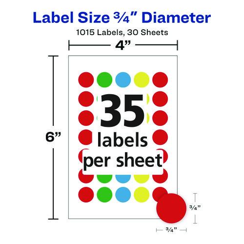 Image of Avery® 05473 Handwrite-Only Self-Adhesive "See Through" Removable Round Color Dots, 0.75" dia, Assorted, 35/Sheet, 29 Sheets/Pack, (5473)
