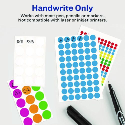 Image of Avery® 13962/5795 Handwrite Only Self-Adhesive Removable Round Color-Coding Labels, 0.25" dia, Assorted, 192/Sheet, 4 Sheets/Pack, (5795)