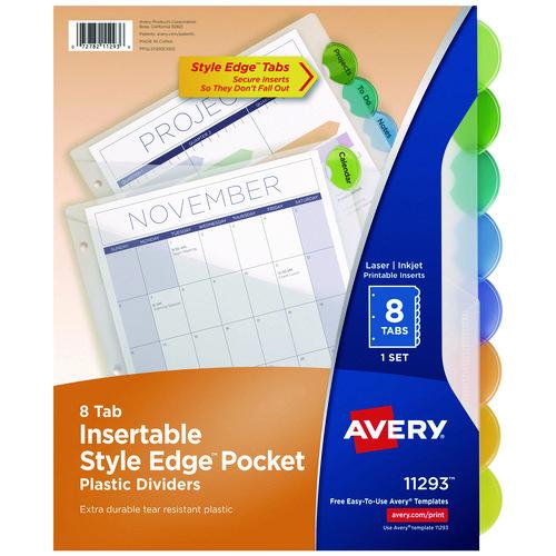 Image of Avery® 11293 Insertable Style Edge Tab Plastic 1-Pocket Dividers, 8-Tab, 11.25 X 9.25, Translucent, 1 Set