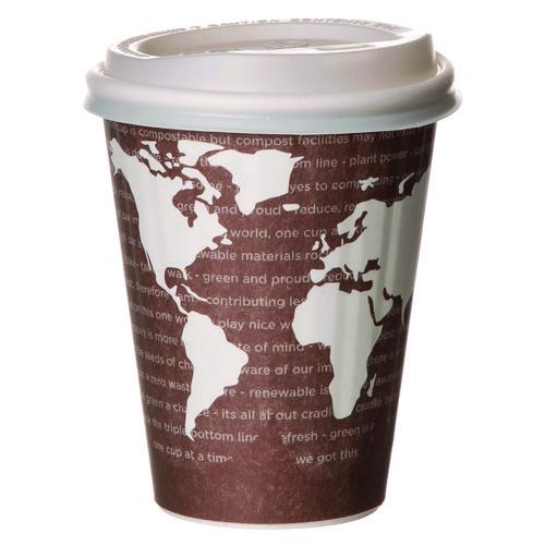 Image of Eco-Products® EP-BNHC8-WD World Art Renewable and Compostable Insulated Hot Cups, 8 oz, Paper, Brown/White, 40/Pack, 20 Packs/Carton