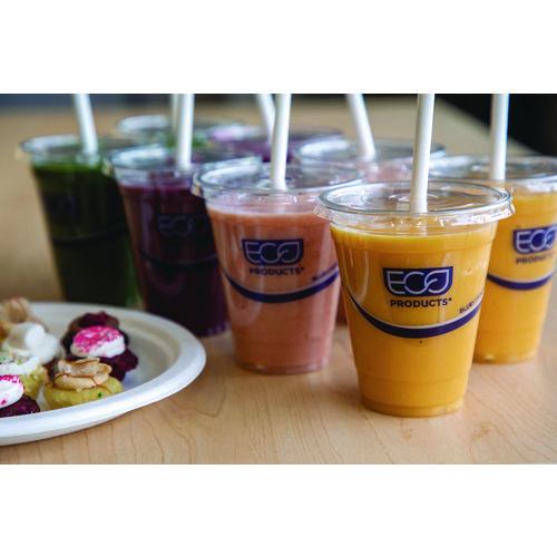 Image of Eco-Products® EP-CRFL BlueStripe Recycled Content Cold Cup Flat Lids, Fits 9 oz to 24 oz Cold Cups, Plastic, Clear, 100/Pack, 10 Packs/Carton