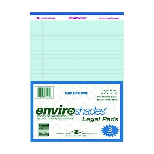 Image of Roaring Spring® 74123 EnviroShades Legal Notepads, Wide/Legal Rule, (50) Blue 8.5 x 11 Sheets, 3/Pack