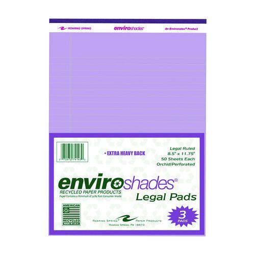 Image of Roaring Spring® 74143 EnviroShades Legal Notepads, Wide/Legal Rule, (50) Orchid 8.5 x 11 Sheets, 3/Pack