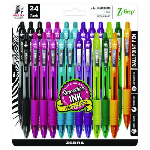 Image of Zebra® 12271 Z-Grip Ballpoint Pen, Retractable, Medium 1 mm, Assorted Artistic Ink and Barrel Colors, 24/Pack