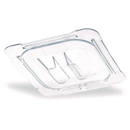 Image of Carlisle StorPlus Polycarbonate Handled Universal Lid, 6.31 x 6.88 x 0.88, Clear, Plastic
