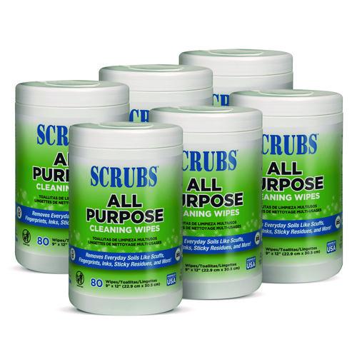 Image of SCRUBS® 96580 All Purpose Cleaning Wipes, 9 x 12, Citrus Scent, White, 80 Wipes/Canister, 6 Canisters/Carton