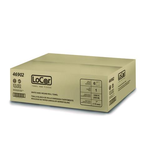 Image of LoCor® 46902 Hard Wound Roll Towel. 1-Ply, 7" x 1,000 ft, White, 6 Rolls/Carton