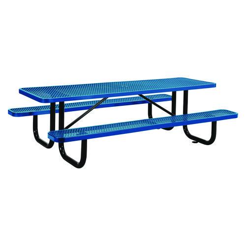Image of Global Industrial® 277153BL Expanded Steel Picnic Table, Rectangular, 96 x 62 x 29.5, Blue Top, Blue Base/Legs