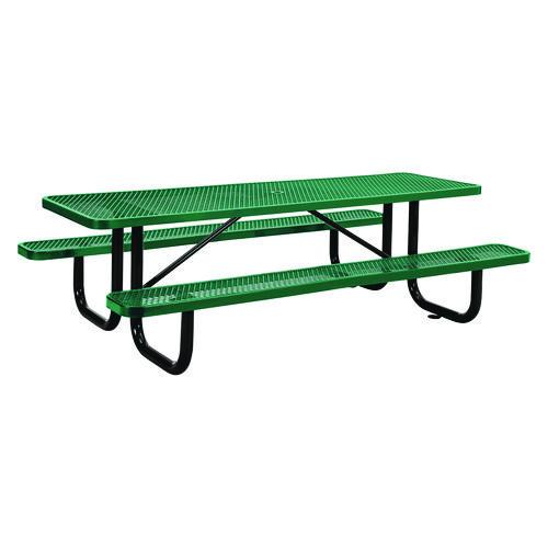 Image of Global Industrial® 277153GN Expanded Steel Picnic Table, Rectangular, 96 x 62 x 29.5, Green Top, Green Base/Legs