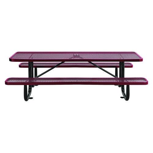 Image of Global Industrial® 277153RD Expanded Steel Picnic Table, Rectangular, 96 x 62 x 29.5, Red Top, Red Base/Legs