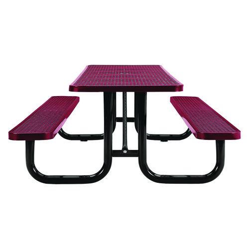 Image of Global Industrial® 277153RD Expanded Steel Picnic Table, Rectangular, 96 x 62 x 29.5, Red Top, Red Base/Legs