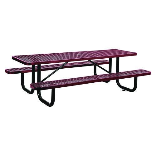 Image of Global Industrial® 277153RD Expanded Steel Picnic Table, Rectangular, 96 x 62 x 29.5, Red Top, Red Base/Legs