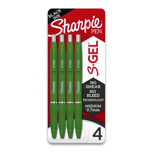 Image of Sharpie® S-Gel 2195731 S-Gel Fashion Barrel Gel Pen, Retractable, Medium 0.7 mm, Black Ink, Green Barrel, 4/Pack