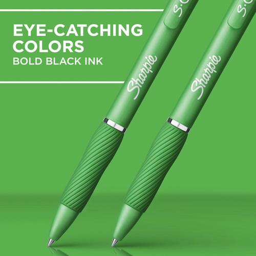 Image of Sharpie® S-Gel 2195731 S-Gel Fashion Barrel Gel Pen, Retractable, Medium 0.7 mm, Black Ink, Green Barrel, 4/Pack