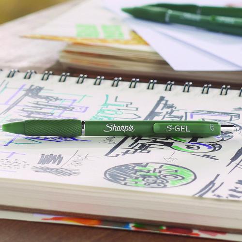Image of Sharpie® S-Gel 2195731 S-Gel Fashion Barrel Gel Pen, Retractable, Medium 0.7 mm, Black Ink, Green Barrel, 4/Pack