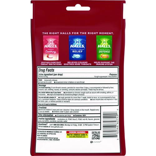 Image of HALLS 03 12546 62182 00 Triple Action Cough Drops, Cherry, 30/Bag, 12 Bags/Box