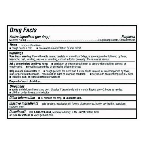 Image of HALLS 03 12546 62183 00 Triple Action Cough Drops, Honey-Lemon, 30/Bag, 12 Bags/Box