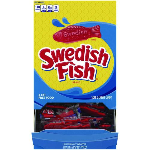 Image of Swedish Fish® 00 70462 43146 00 Grab-and-Go Candy Snacks In Reception Box, 240 Pieces/Box